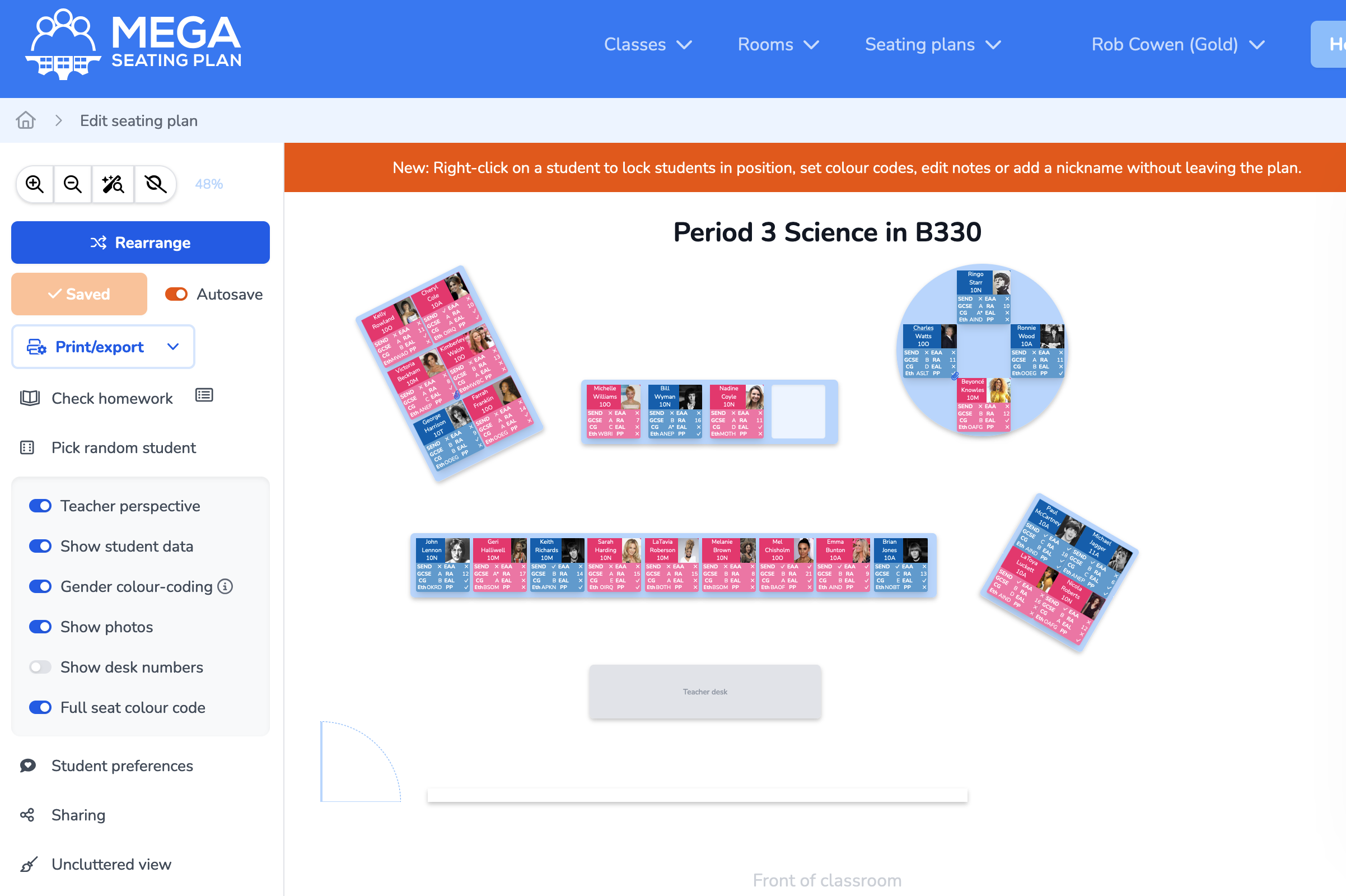 Classroom seating chart