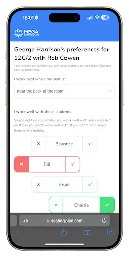 Generating a seating plan based on student preferences